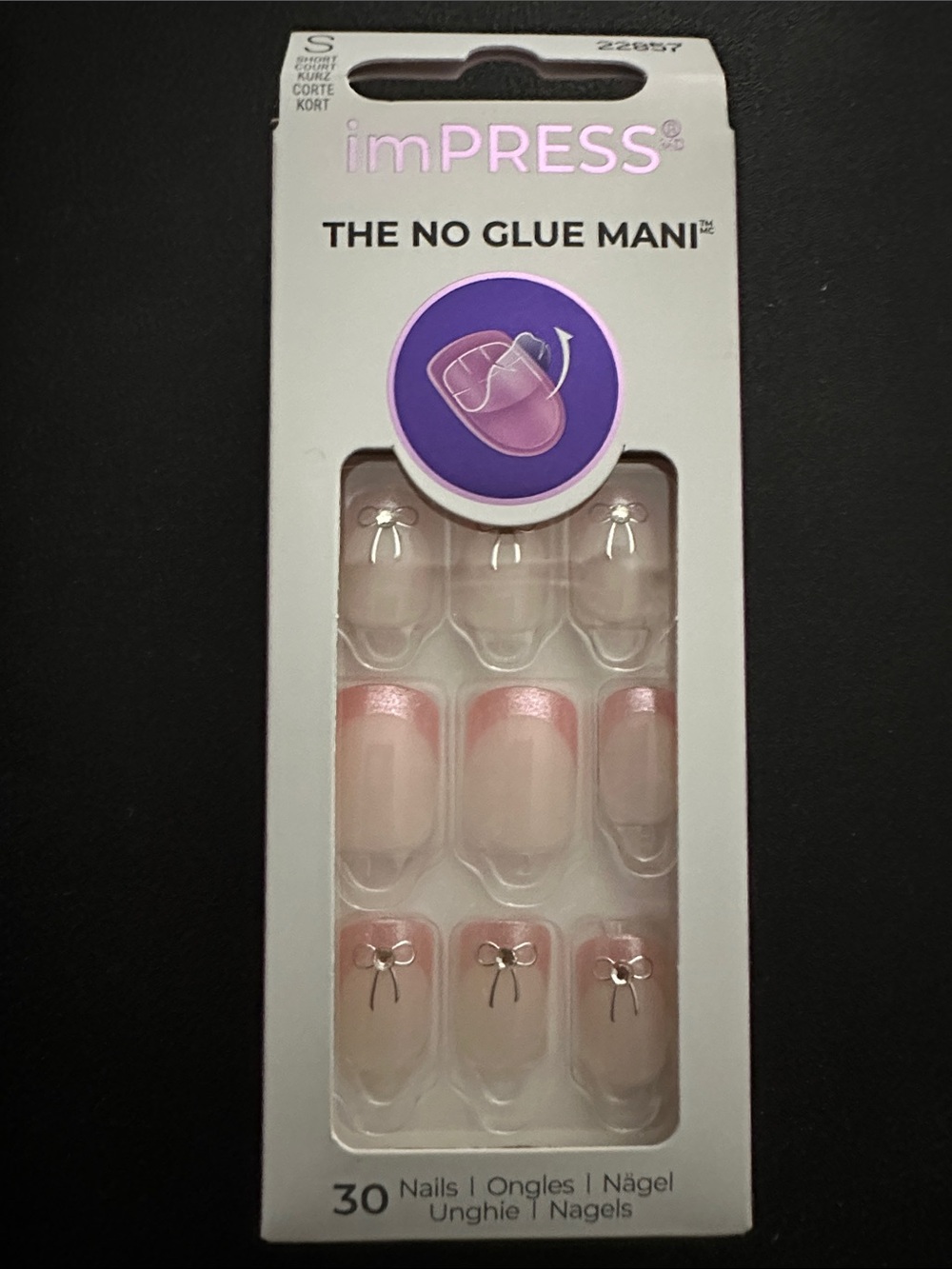 imPRESS Pink Metallic French Tip Press-On Nails with Silver Bows